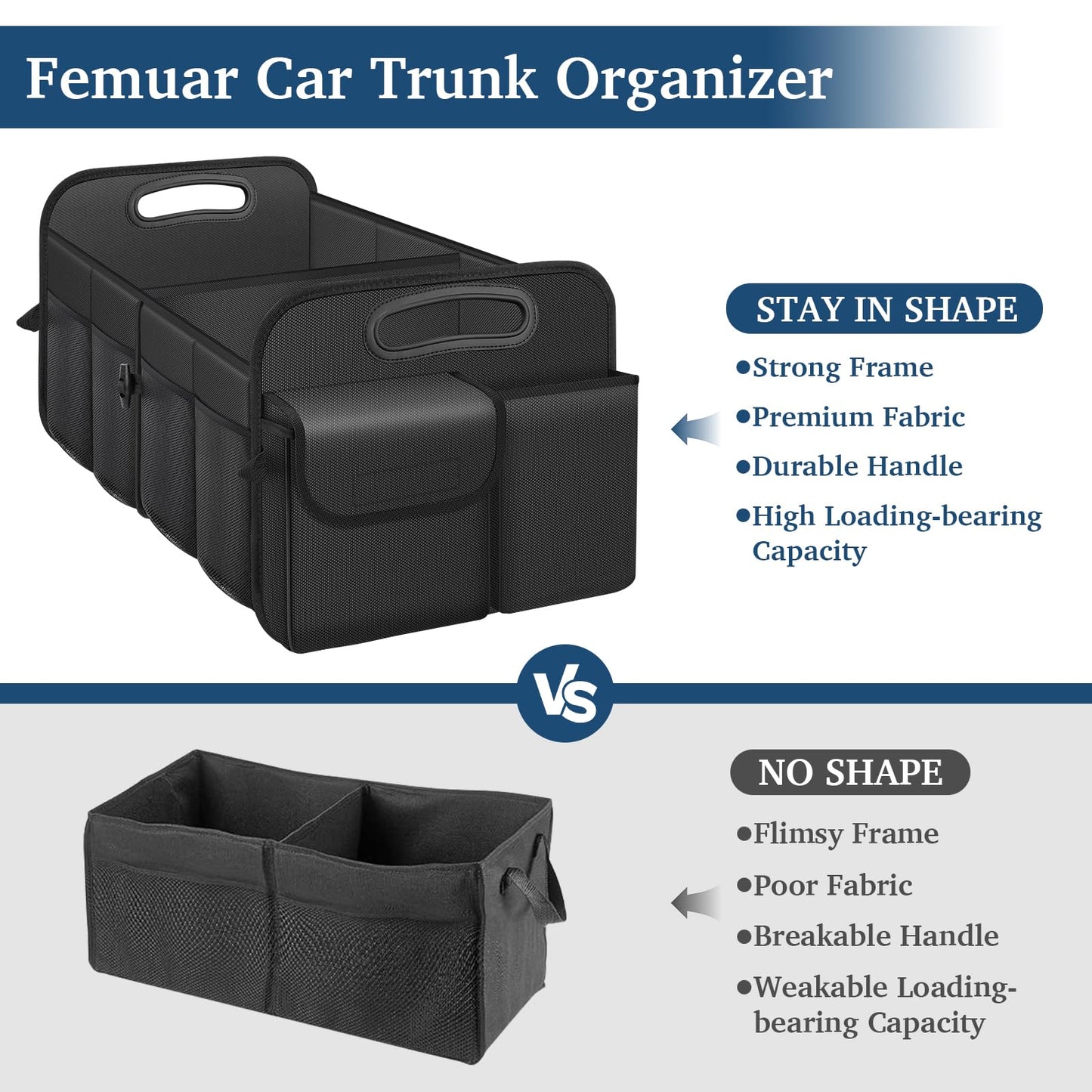 Femuar Large Capacity Trunk Organizer – Black