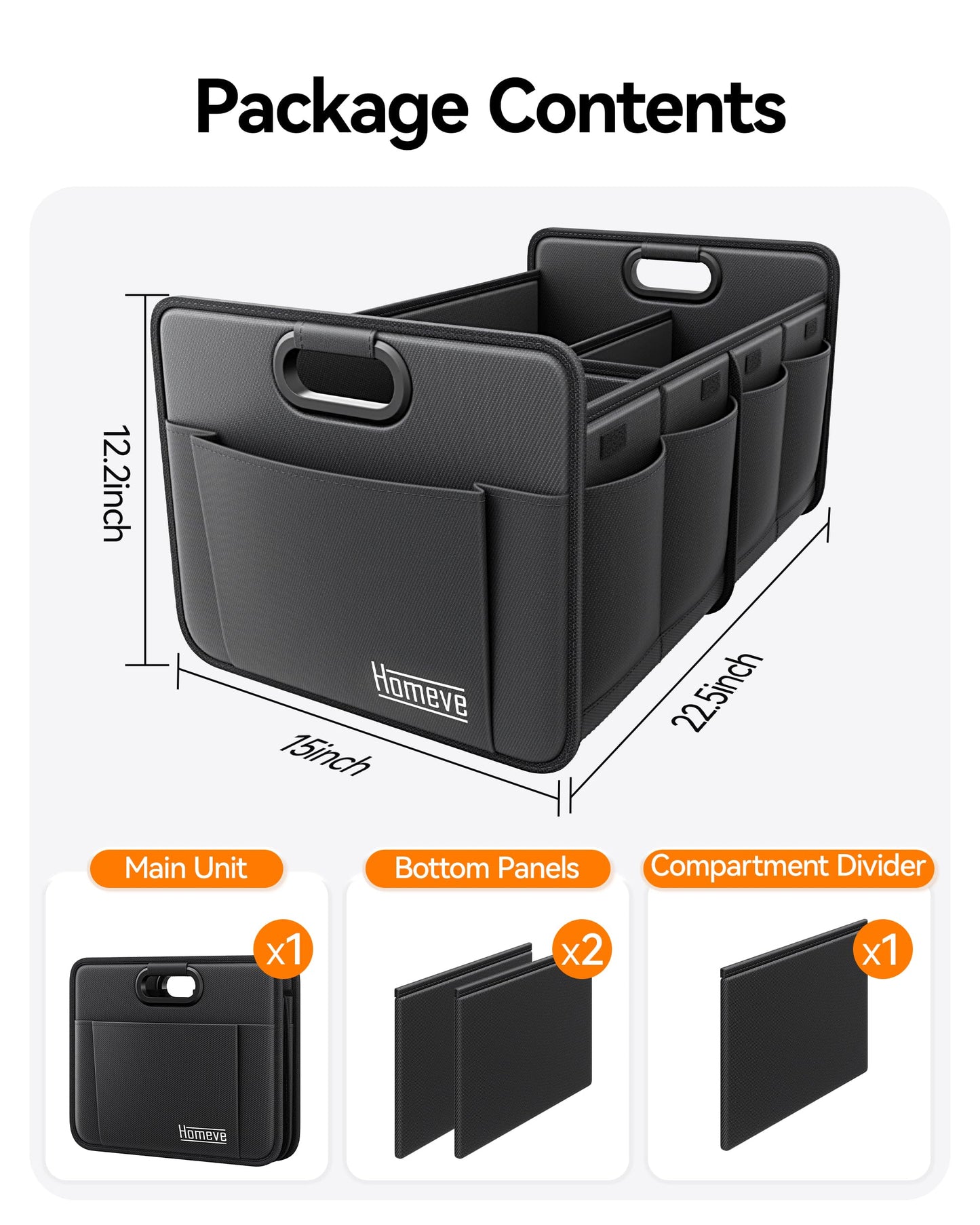 Homeve Multi-Compartment Trunk Organizer – Black