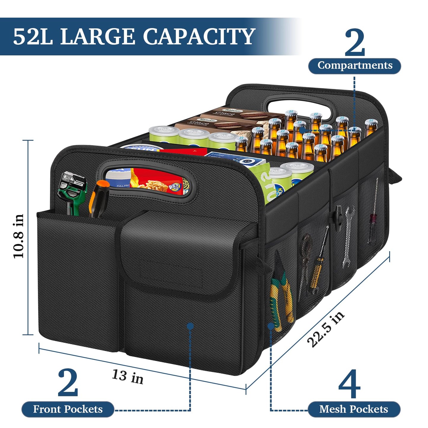 Femuar Large Capacity Trunk Organizer – Black