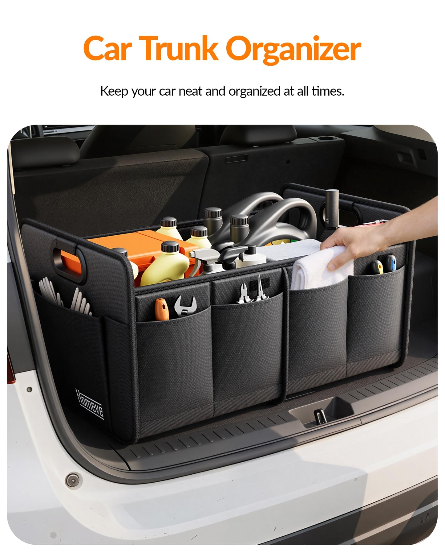 Homeve Multi-Compartment Trunk Organizer – Black
